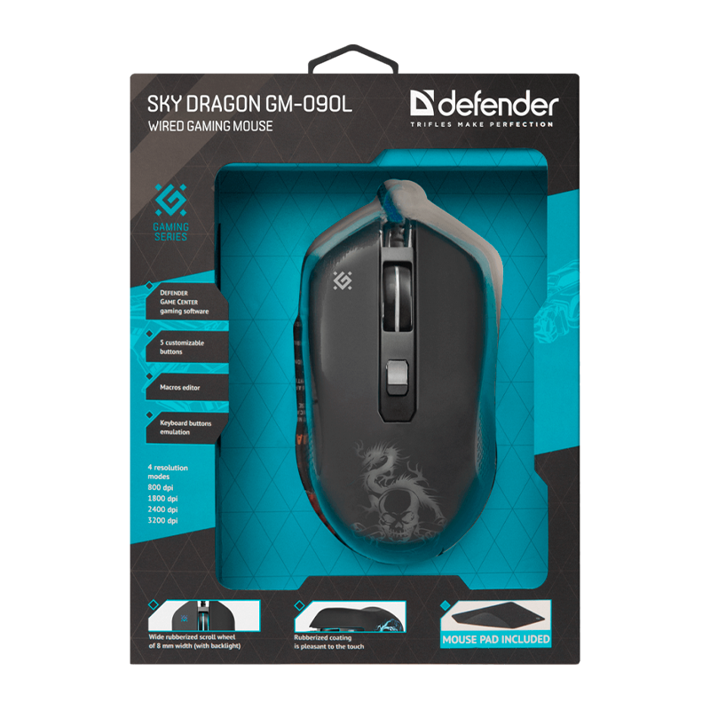 Мышь проводная Defender GM-090L Sky Dragon игровая USB черный (1/40)