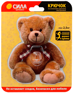 Крючки Сила TEDDY на силиконовом креплении 12*14.5мм 2.5кг ассорти (1/24/288)