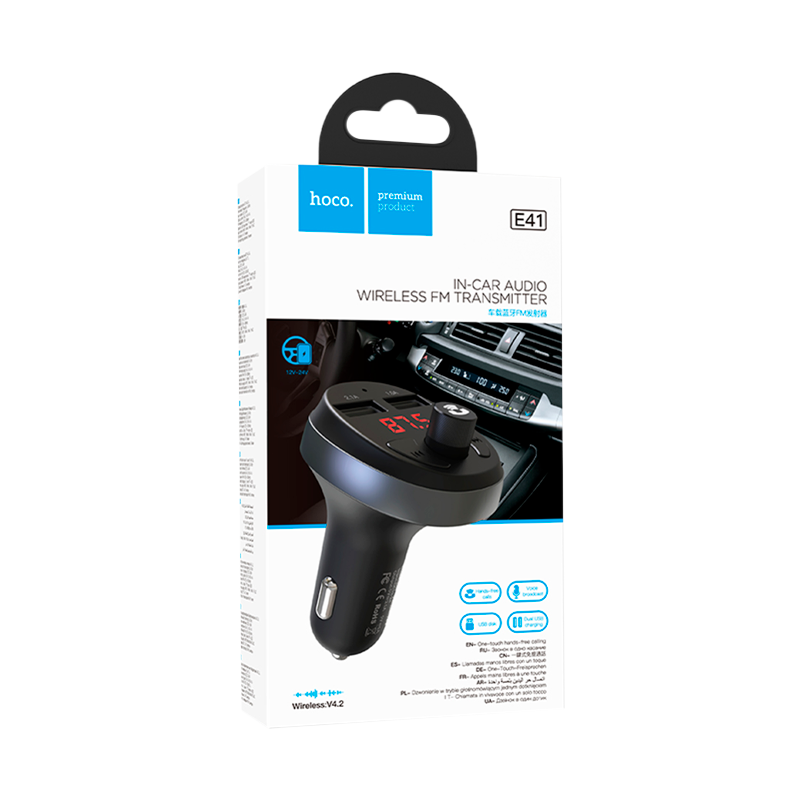 FM-трансмиттер HOCO E41 2USB microSD bluetooth 4.2 черный (1/96)