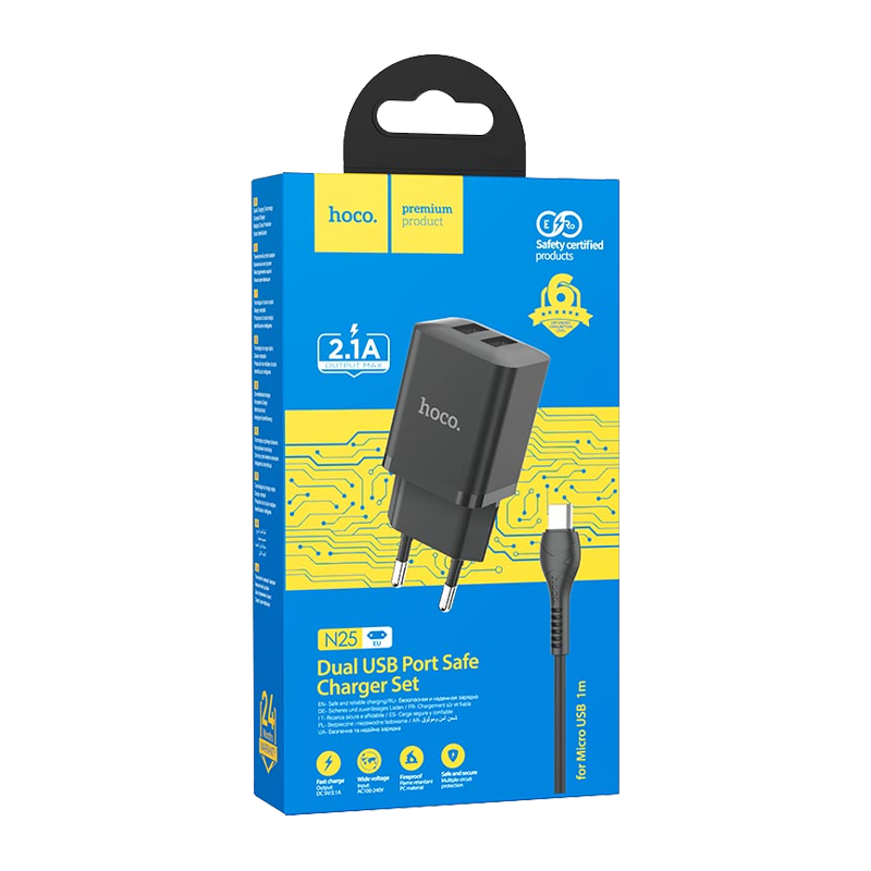 Сетевое З/У HOCO N25 2USB 2.1A черный (1/13/130)