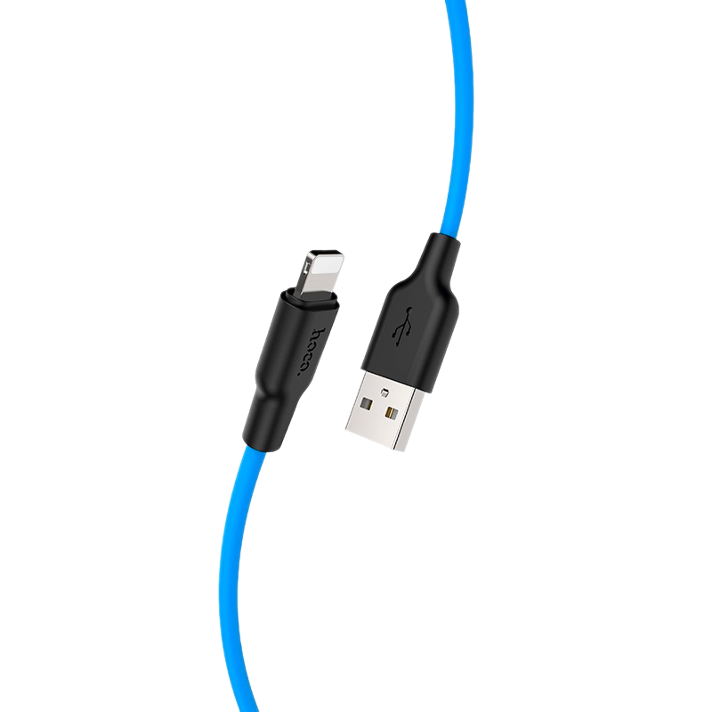 Кабель HOCO X21 Plus USB (m)-Lightning (m) 1.0м 2.4A силикон черный синий (1/28/168)