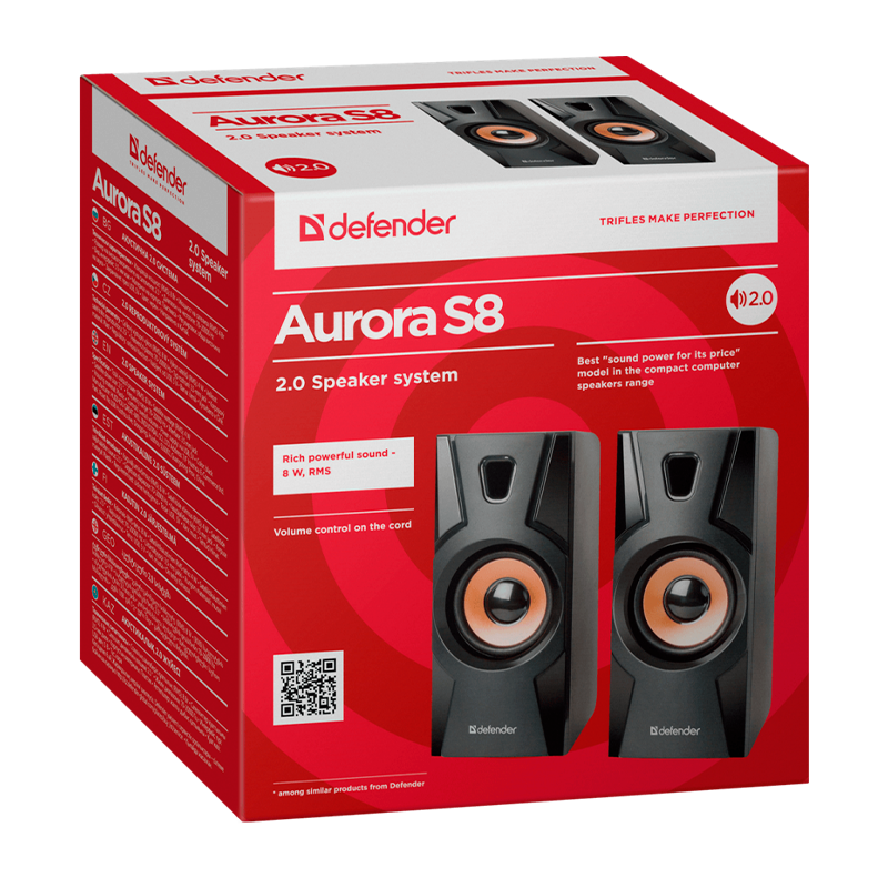 Колонки 2.0 Defender Aurora S8 8W Jack 3.5mm черный (1/20)