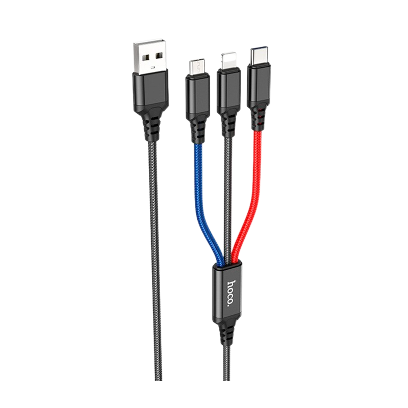 Кабель HOCO X76 USB (m)-Lightning/Type-C/microUSB (m) 1.0м 2.0A нейлон черный (1/31/310)