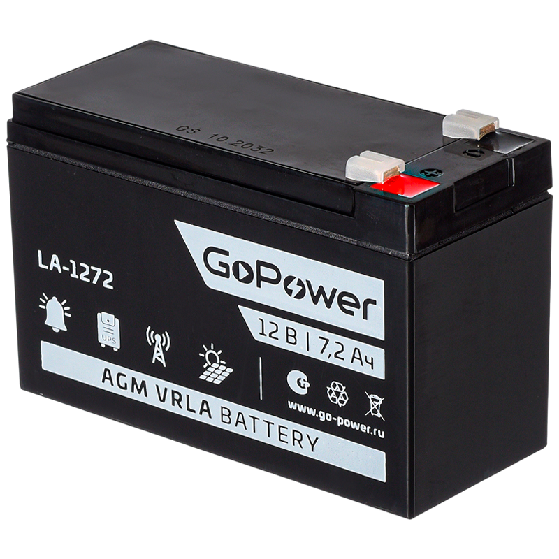 Аккумулятор свинцово-кислотный GoPower LA-1272 12V 7.2Ah клеммы T2/ F2 (1/5)