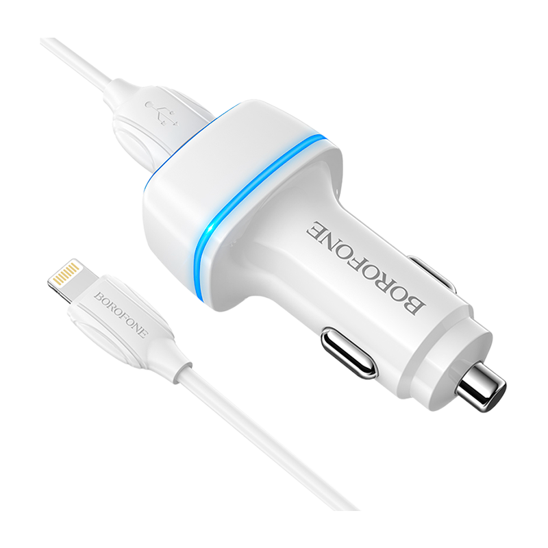 Автомобильное З/У Borofone BZ14 2USB 2.4A с кабелем Lightning белый (1/44/176)