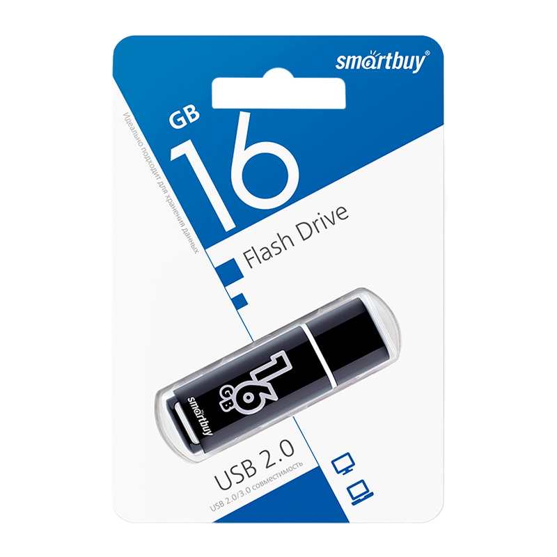 Флеш-накопитель Smartbuy Glossy 16GB USB2.0 пластик черный