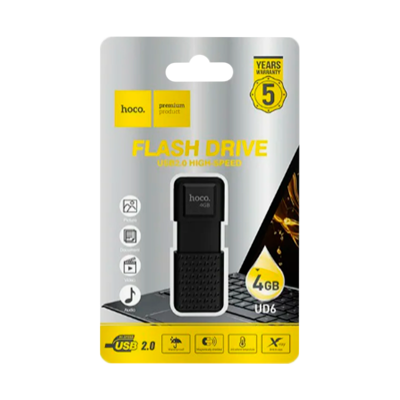 Флеш-накопитель HOCO UD6 4GB USB2.0 пластик черный (1/30/240)