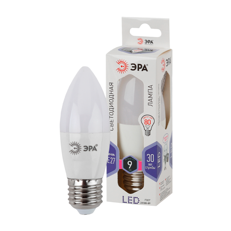 Лампа светодиодная ЭРА B35 E27 9W 2700К 170-265V свеча (1/10/100)