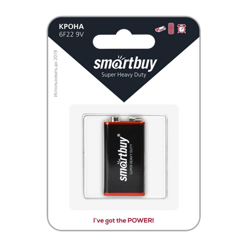 Батарейка Smartbuy Super Крона 6F22 BL1 Heavy Duty 9V (1/12/240)