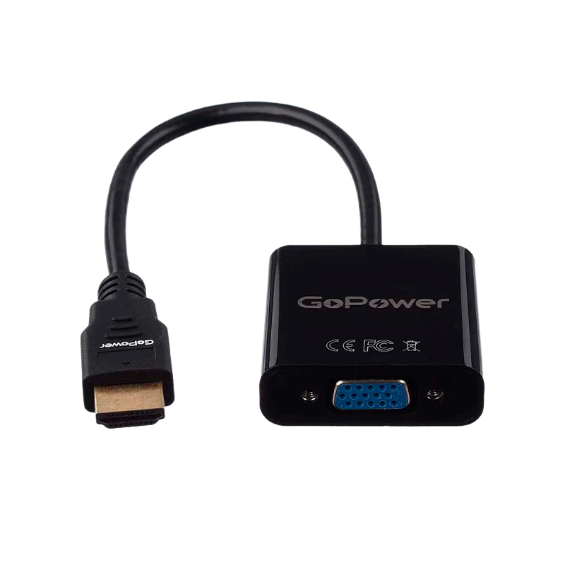 Переходник GoPower HDMI (m)-VGA (f) с питанием со звуком черный Premium Zip-Lock c подвесом (1/200)