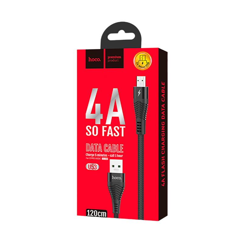 Кабель HOCO U53 USB (m)-microUSB (m) 1.2м 4.0A нейлон черный (1/22/220)