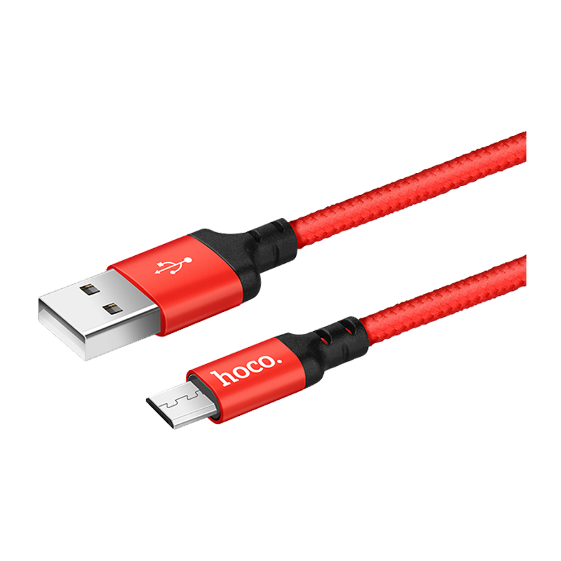 Кабель HOCO X14 USB (m)-microUSB (m) 2.0м 1.7A нейлон красный черный (1/33/330)