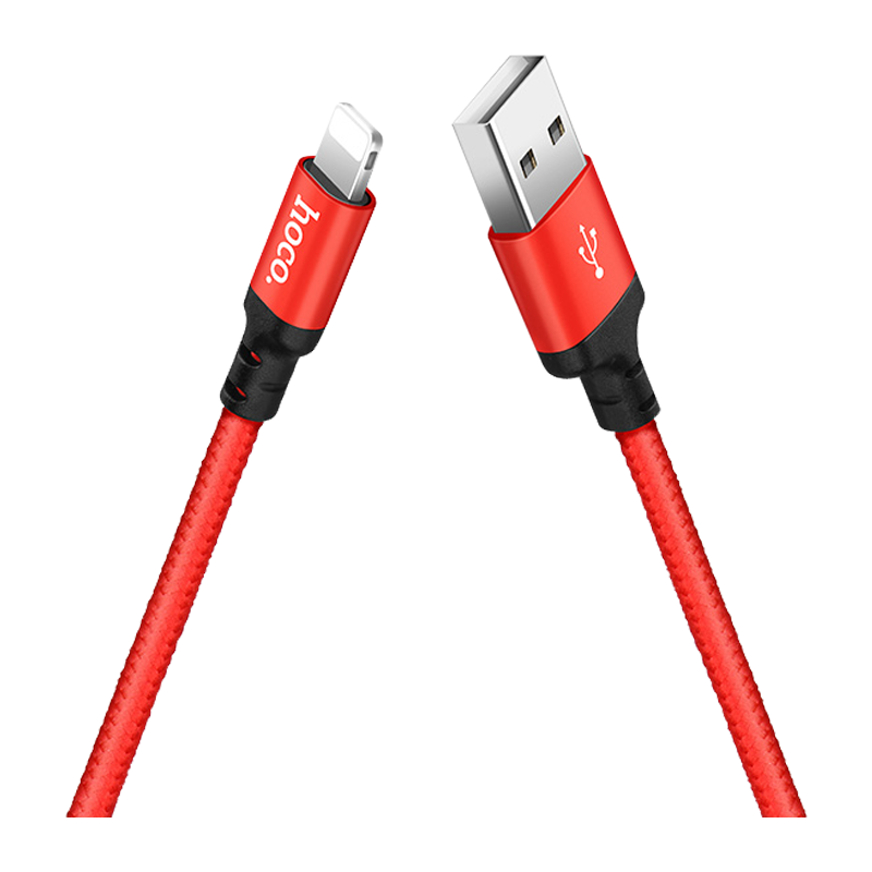 Кабель HOCO X14 USB (m)-Lightning (m) 2.0м 1.7A нейлон красный черный (1/33/330)