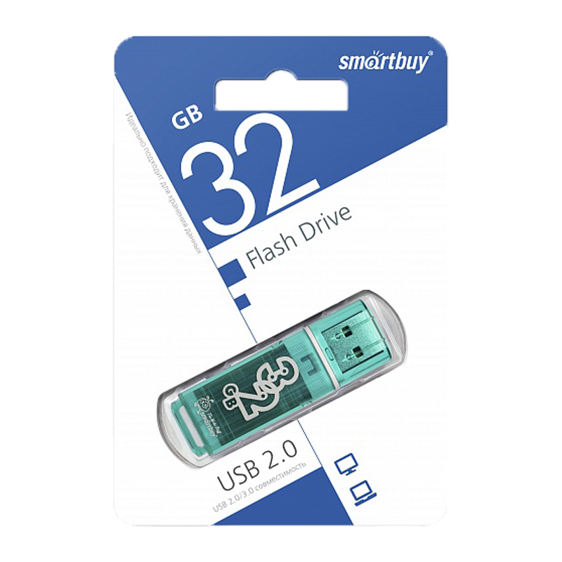 Флеш-накопитель Smartbuy Glossy 32GB USB2.0 пластик зеленый