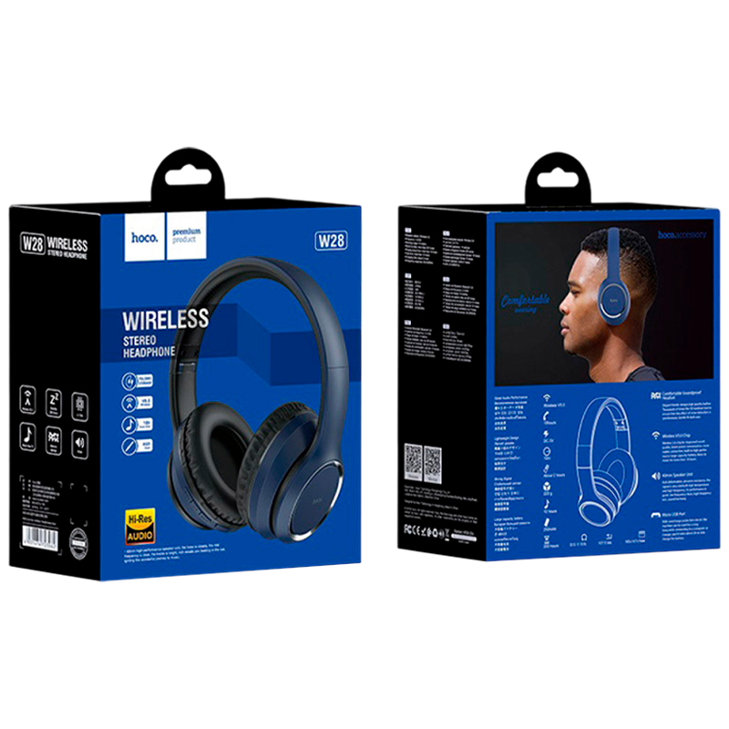 Наушники полноразмерные HOCO W28 bluetooth 5.0 с микр. microSD синий (1/30)