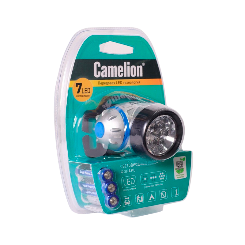 Фонарь налобный Camelion LED5310-7F3&nbsp;&nbsp; ( металлик, 7LED, 3 реж, 3XR03 в компл, пласт)