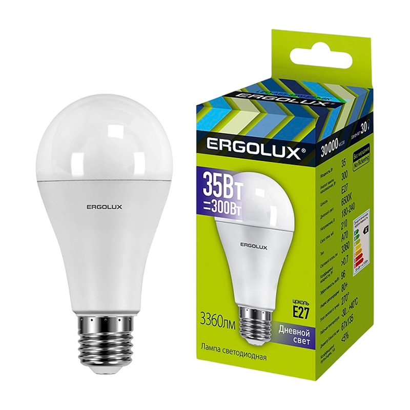 Лампа светодиодная Ergolux A70 E27 35W 6500К 180-240V груша ЛОН (1/10/100)