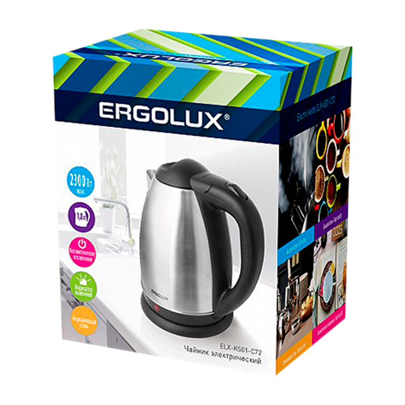 Электрочайник Ergolux ELX-KS01-C72 2300W 1.8л серебряный черный