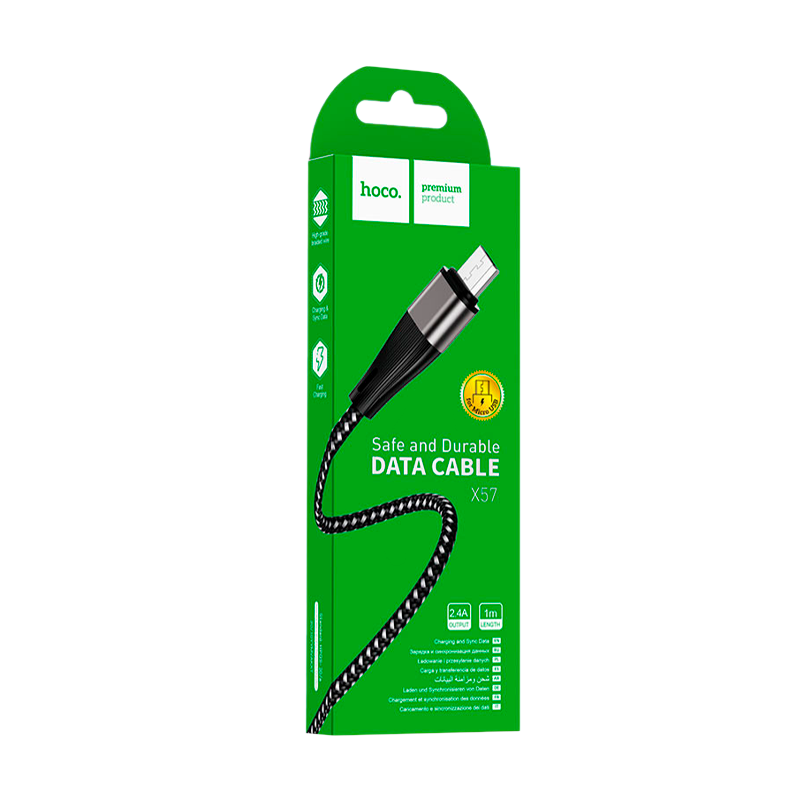 Кабель HOCO X57 USB (m)-microUSB (m) 1.0м 2.4A нейлон черный (1/33/330)