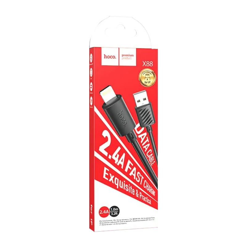 Кабель HOCO X88 USB (m)-Lightning (m) 1.0м 2.4A ПВХ черный (1/420)