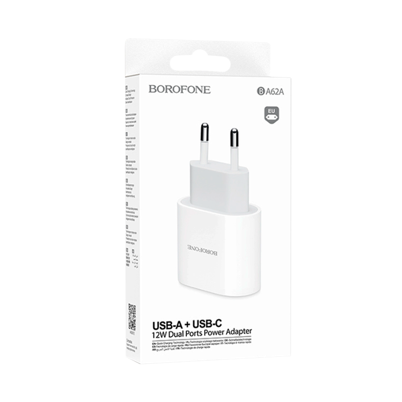 Сетевое З/У Borofone BA62A 1USB/Type-C 2.4A белый