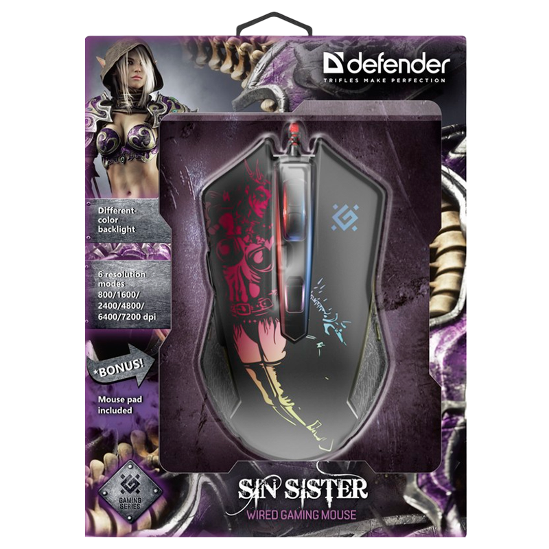 Мышь проводная Defender GM-933 SIN'SISTER игровая USB черный (1/40)