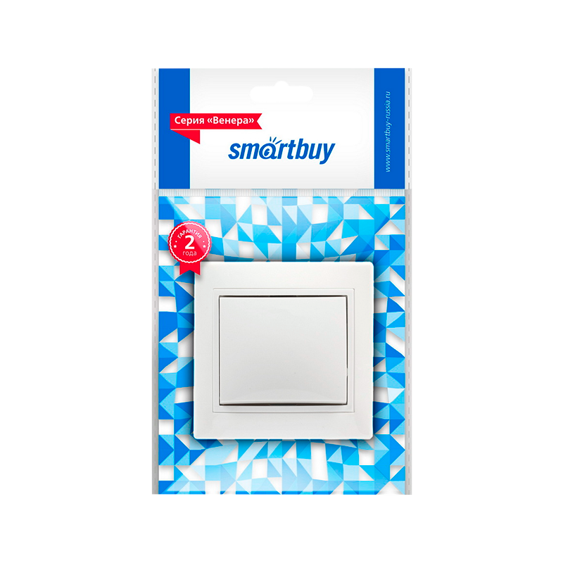 Выключатель Smartbuy 1-клавишный 10А белый, керамика "Венера"