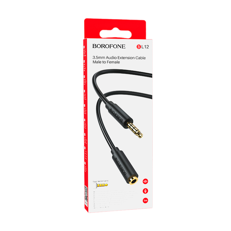 Кабель AUX Borofone BL12 Jack 3.5mm (m)-Jack 3.5mm (f) 1.0м ПВХ черный (1/63/252)