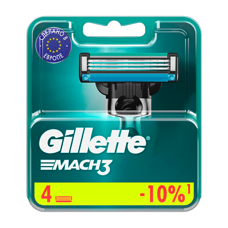 Сменные кассеты Gillette MACH3 (RUS) 3 лезвия 4шт. (цена за 1 шт) (4/40)