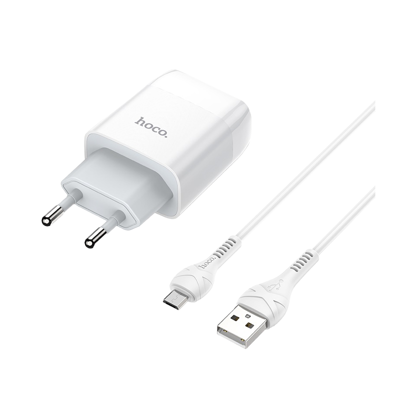 Сетевое З/У HOCO C72A 1USB 2.1A с кабелем microUSB белый (1/30/180)