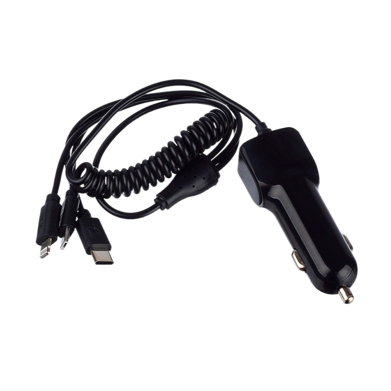 Автомобильное З/У GoPower GPQC13 1USB+Кабель MicroUSB/Lightning/Type-C черный (1/100)