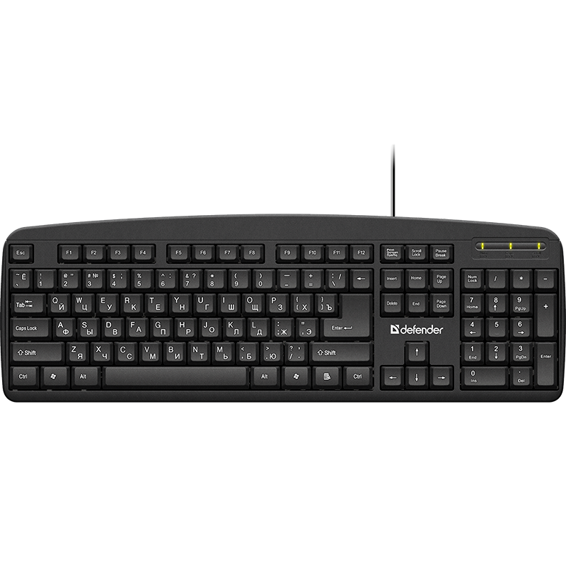 Клавиатура проводная Defender HB-910 Office классическая USB 1.5м черный (1/20)