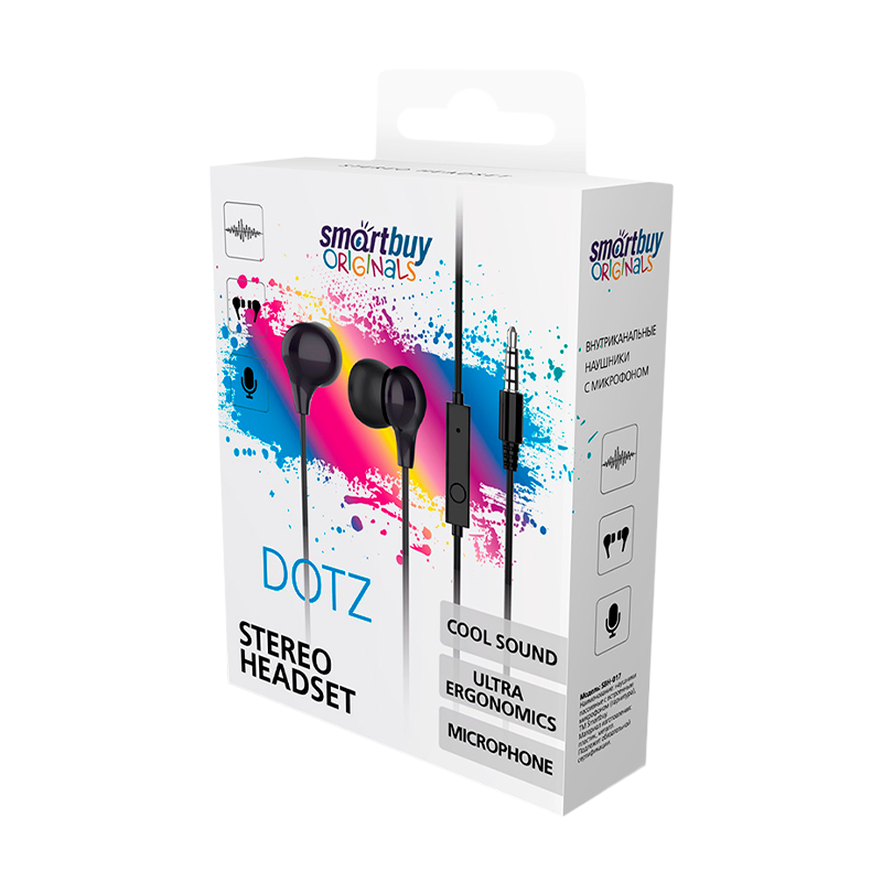 Наушники внутриканальные Smartbuy DOTZ с микр. черный (1/50)