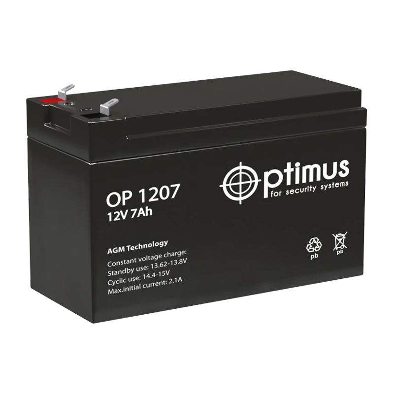 Аккумулятор свинцово-кислотный Optimus OP 1207 12V 7Ah (1/5)
