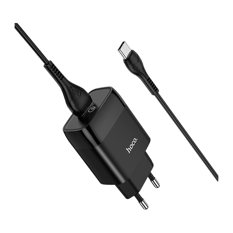 Сетевое З/У HOCO C72Q 1USB 2.4A 18W QC3.0 с кабелем Type-C черный (1/30/180)