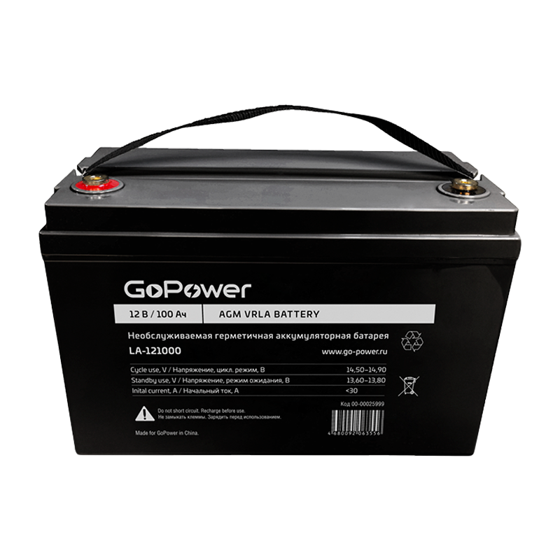 Аккумулятор свинцово-кислотный GoPower LA-121000 12V 100Ah клеммы под болт M8