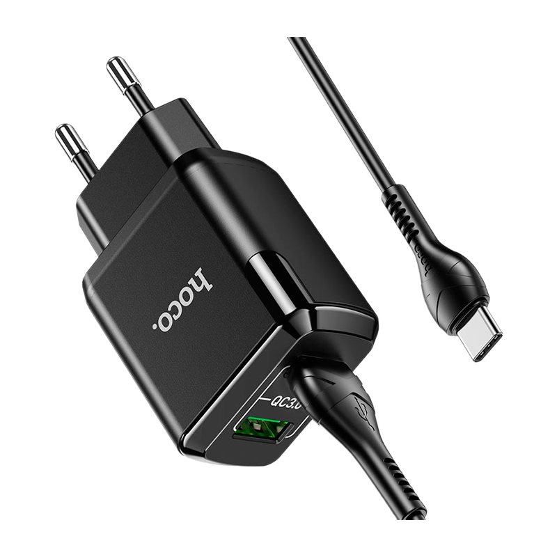 Сетевое З/У HOCO N6 2USB 3.0A QC3.0 с кабелем microUSB черный (1/12/120)