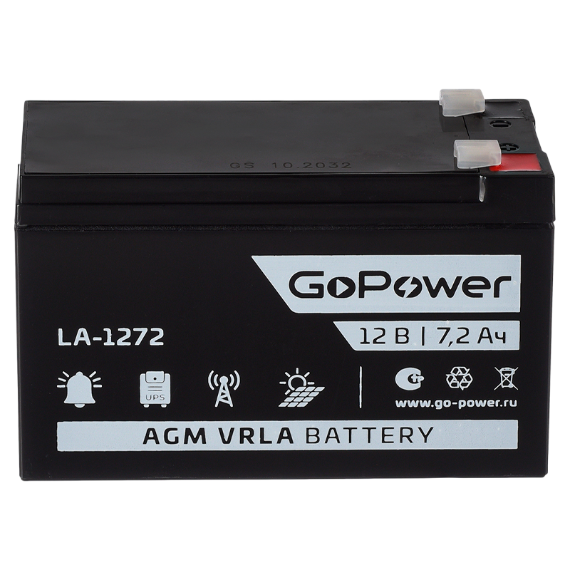 Аккумулятор свинцово-кислотный GoPower LA-1272 12V 7.2Ah клеммы T2/ F2 (1/5)