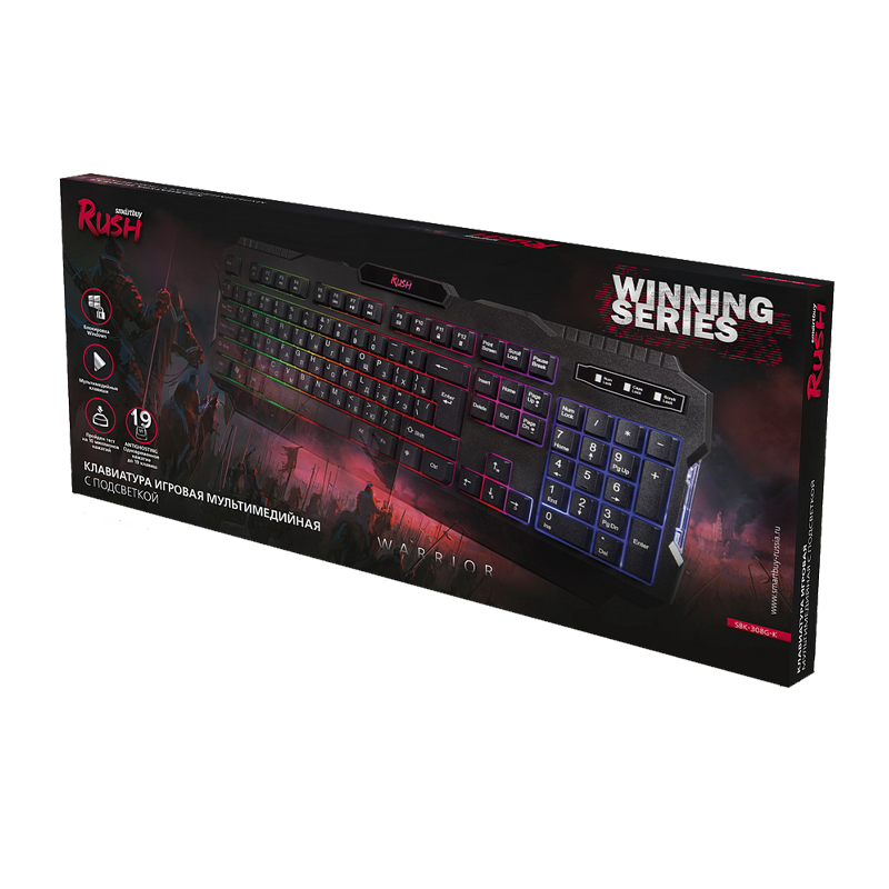 Клавиатура проводная Smartbuy 308 RUSH Warrior игровая USB 1.5м черный (1/20)