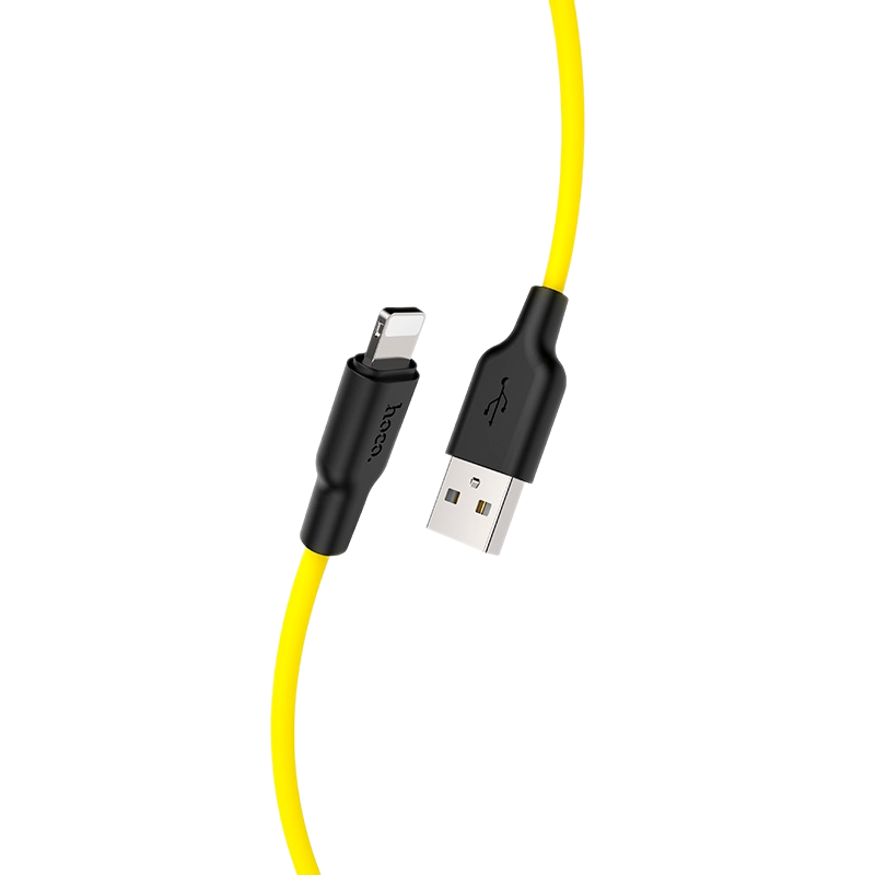 Кабель HOCO X21 Plus USB (m)-Lightning (m) 1.0м 2.4A силикон черный желтый (1/28/168)