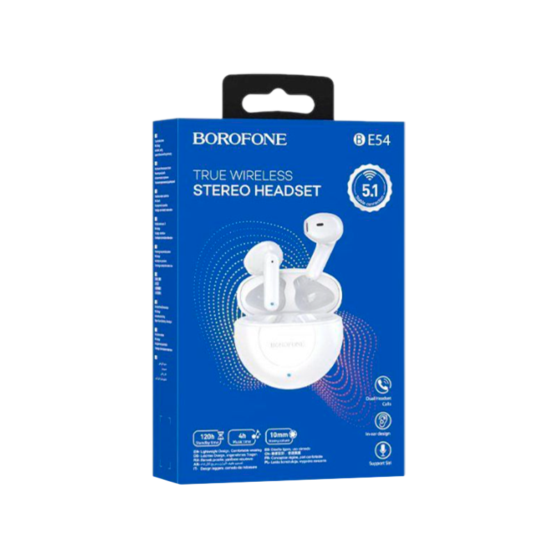Наушники вставные Borofone BE54 bluetooth 5.1 с микр. белый (1/90)