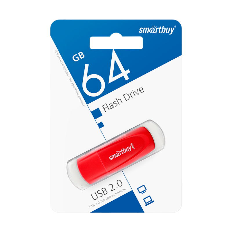 Флеш-накопитель Smartbuy Scout 64GB USB2.0 пластик красный