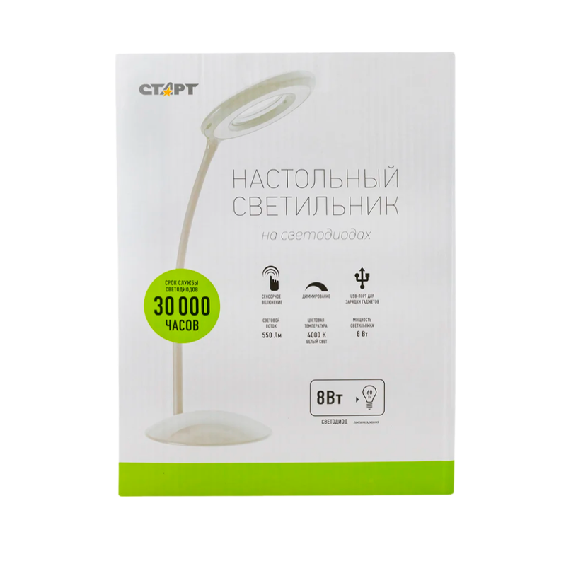 *Светильник настольный Старт CT202 8W 220-240V 24LED на основании сенс. димируемый белый (1/8) 