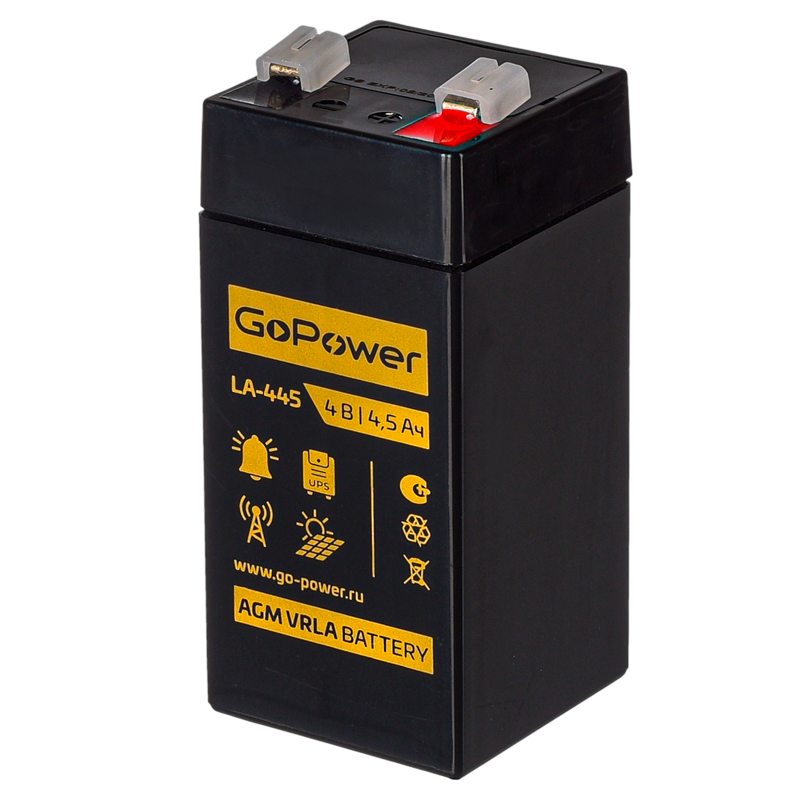Аккумулятор свинцово-кислотный GoPower LA-445 4V 4.5Ah клеммы T1/ F1 (1/20)
