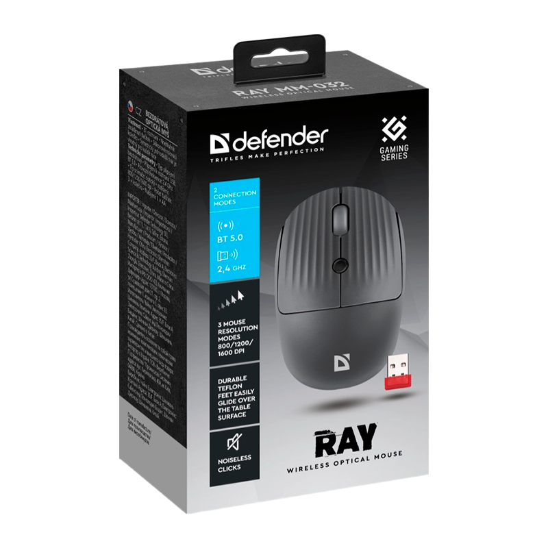 Мышь беспроводная Defender MM-032 RAY USB черный (1/80)
