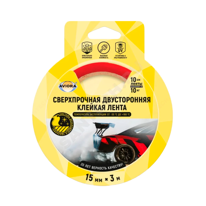 Клейкая лента Aviora 15*3мм двусторонняя акрил каучук прозрачный (1/36)