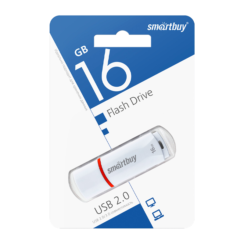 Флеш-накопитель Smartbuy Crown 16GB USB2.0 пластик белый