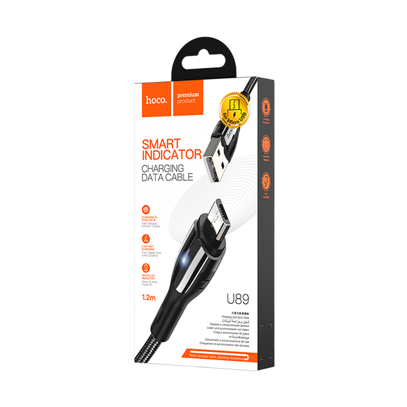 Кабель HOCO U89 USB (m)-microUSB (m) 1.2м 2.4A ткань черный (1/22/220)