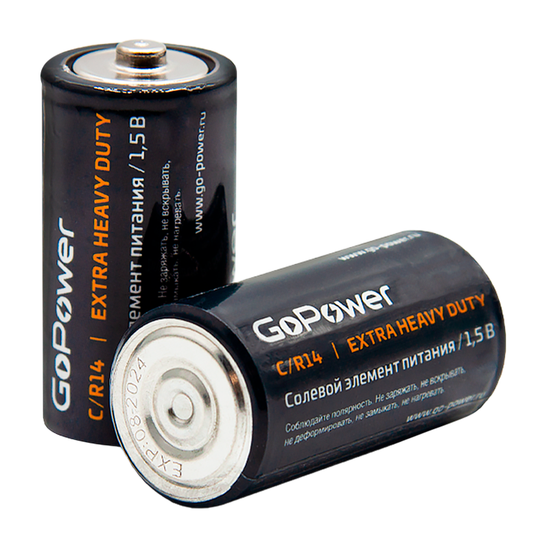 Батарейка GoPower R14 C Shrink 2 Heavy Duty 1.5V (2/24/288)