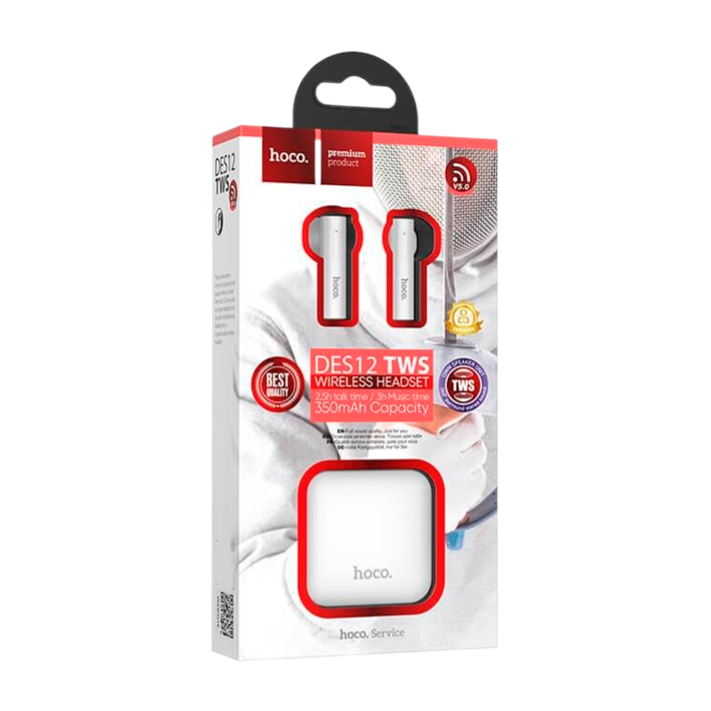 Наушники вставные HOCO DES12 bluetooth 5.0 с микр. белый (1/20/120)